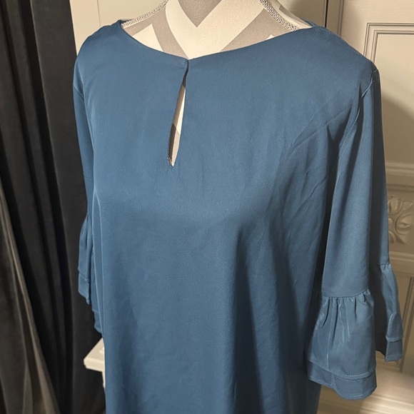 Tickled Teal Teal Blue Dress with Ruffle Sleeves Size XL - Picture 2 of 10